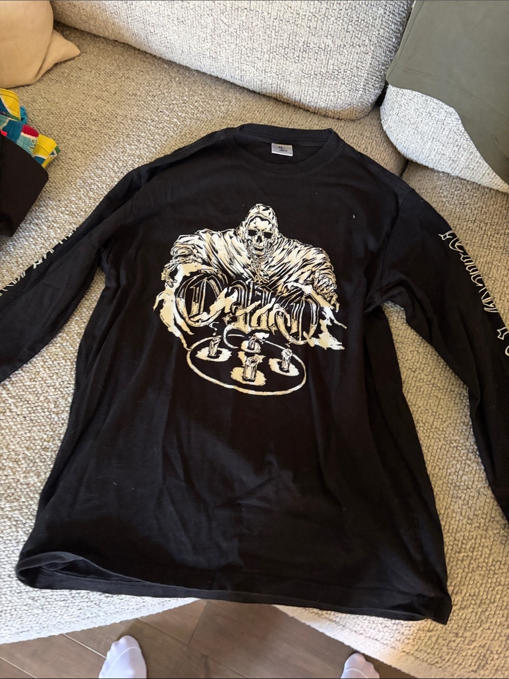 Drake Black Long-Sleeve Shirt with Cream Graphic Skull Design